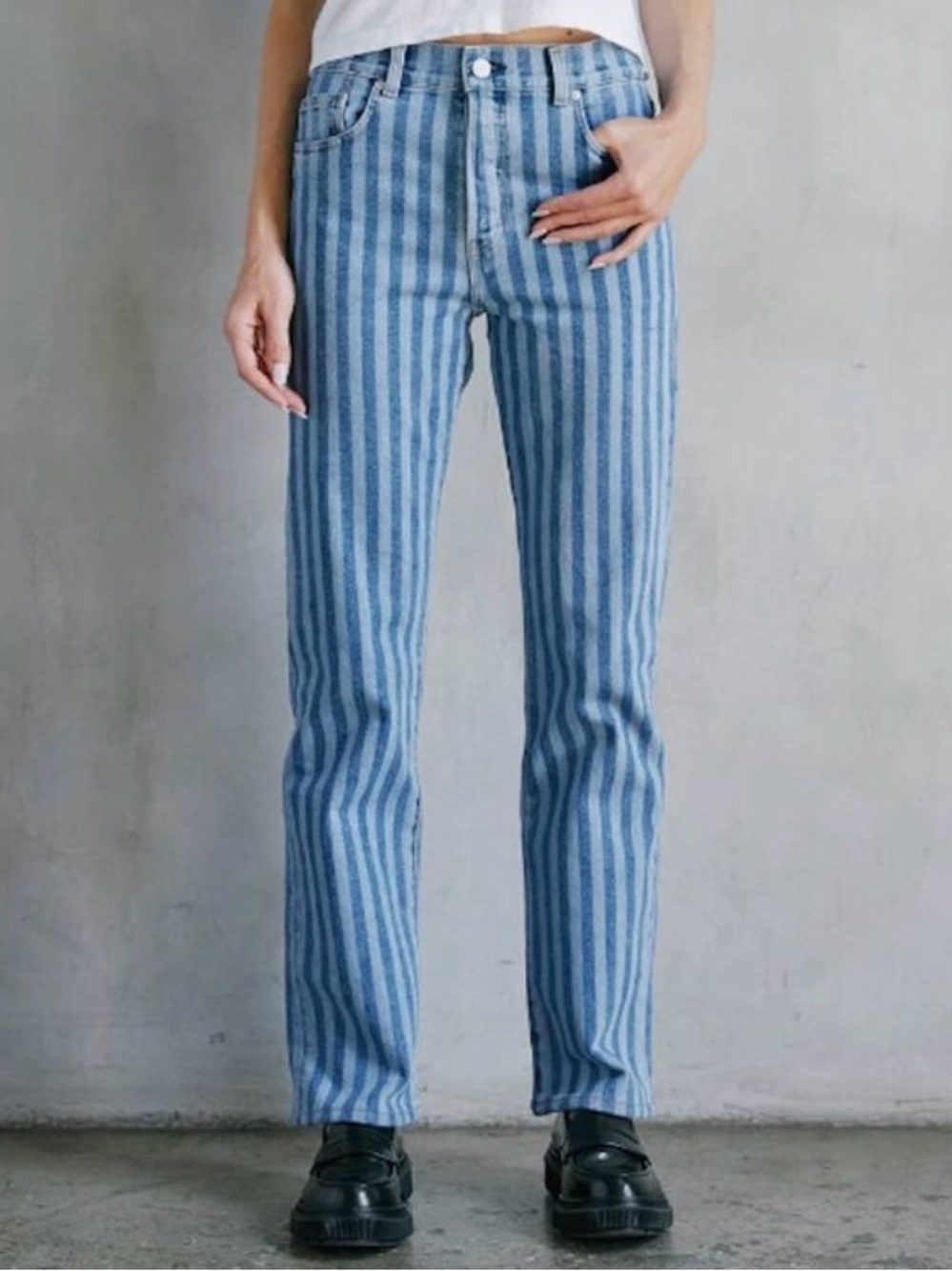 NWT CQY Venice Bowie Striped Vintage Straight Jeans 27 Button Fly